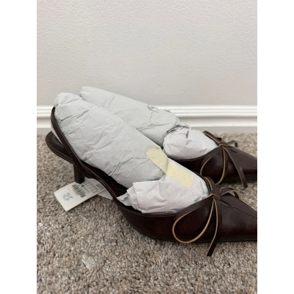 Zara Bow Slingback Heels – Brown – Women's 6.5 – NWT